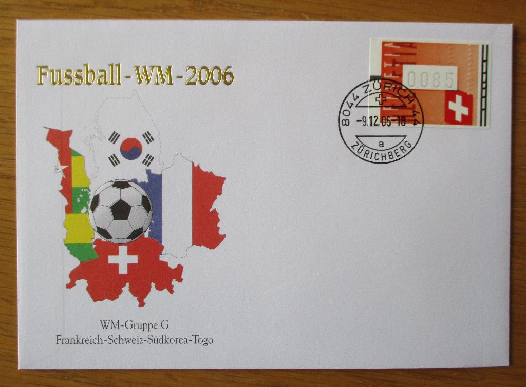 FDC WK Voetbal 2006, Poule G met Zwitserland, Verzenden, Gestempeld, Sport