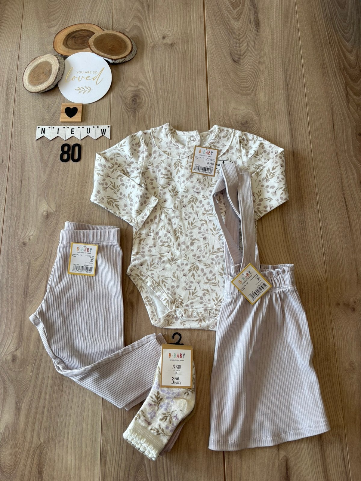 Baby meisje setje romper legging sokken rokje Wibra maat 80, Ophalen of Verzenden, Nieuw, Meisje, Setje