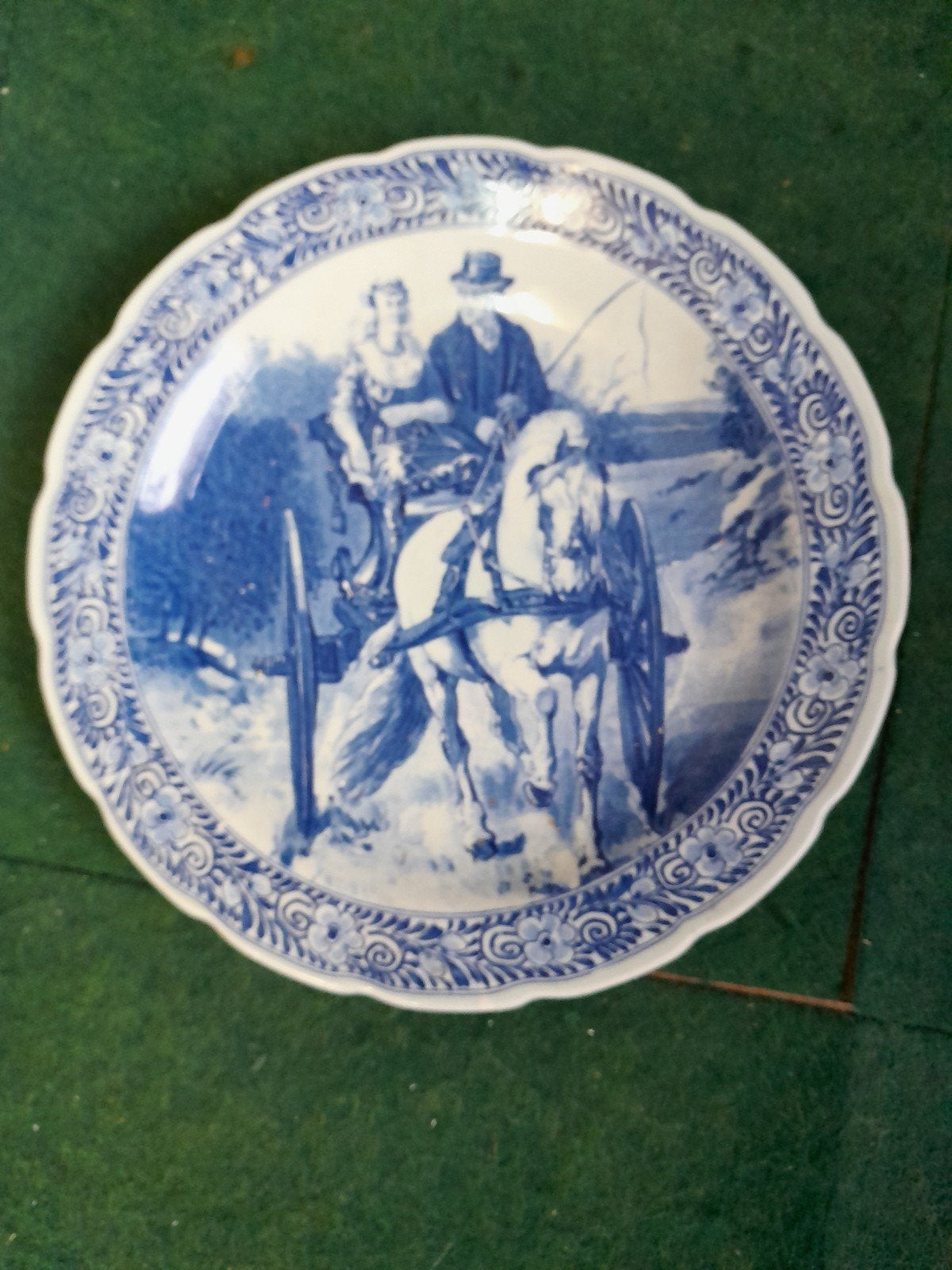 Antiek Delfts Blauw Bord met Koets en Paard, Antiek en Kunst, Ophalen of Verzenden
