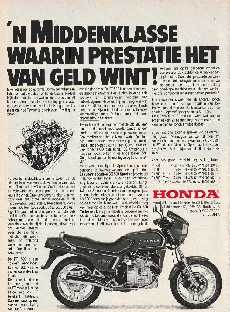 Retro reclame 1962 Honda motor FT500 CX500, Verzenden, Overige typen