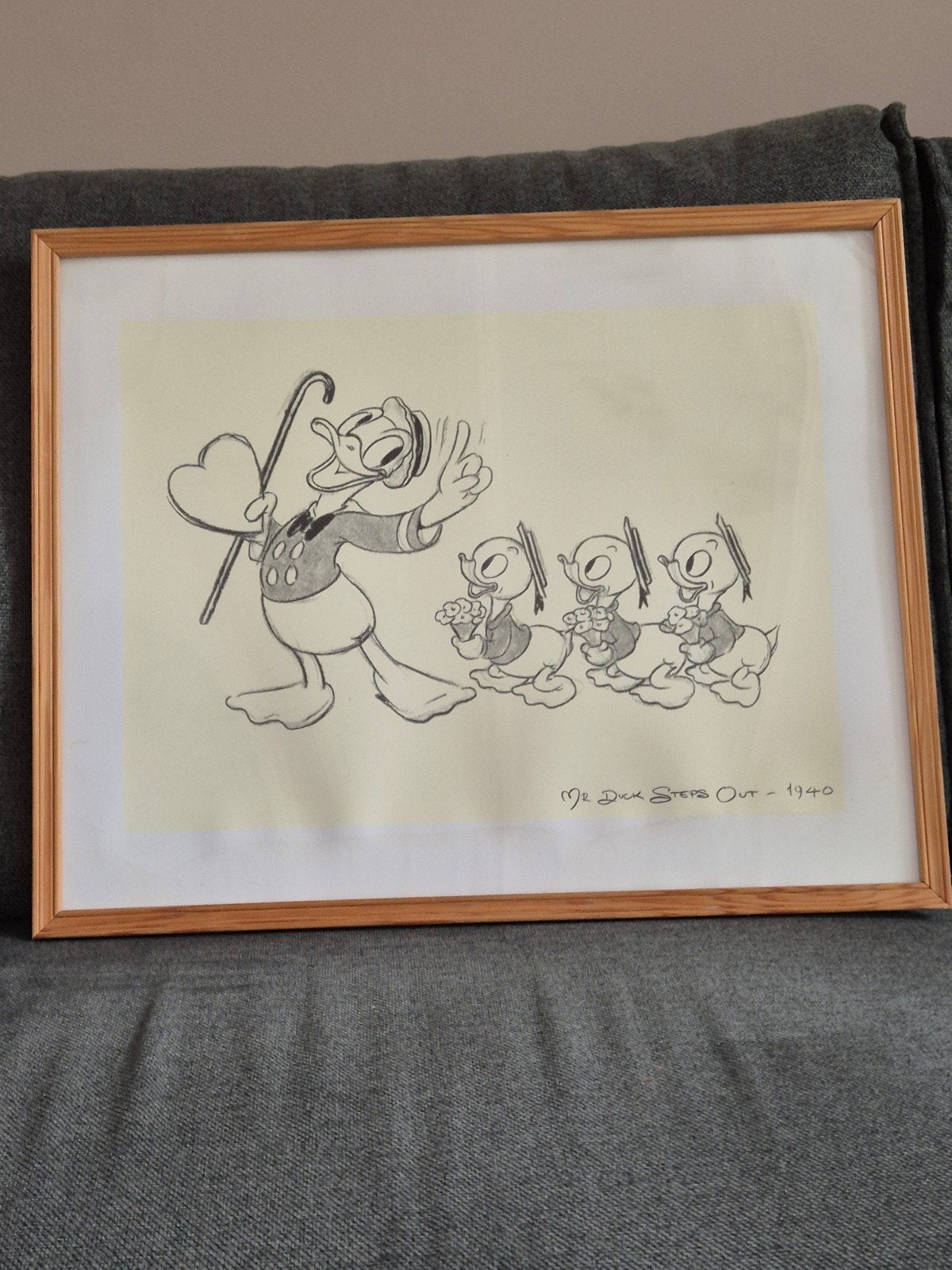Vintage Donald Duck 'Mr. Duck Steps Out' Tekening 1940, Antiek en Kunst, Ophalen of Verzenden, Tekening, Potloodtekening, Ingelijst