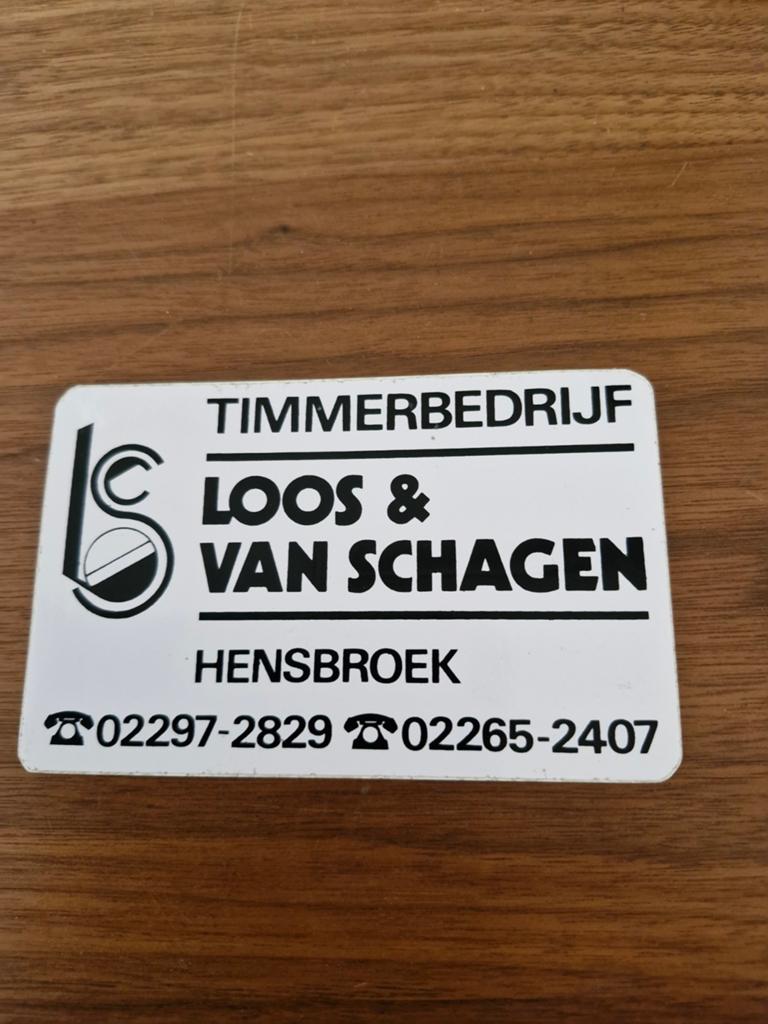 8129 Sticker Timmerbedrijf Loos & Van Schagen Hensbroek, Ophalen of Verzenden, Gebruikt, Bedrijf of Vereniging