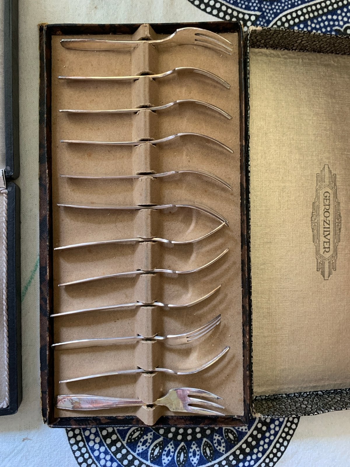 Vintage Gero-Zilver gebaksvorkjes set in originele doos, Ophalen of Verzenden