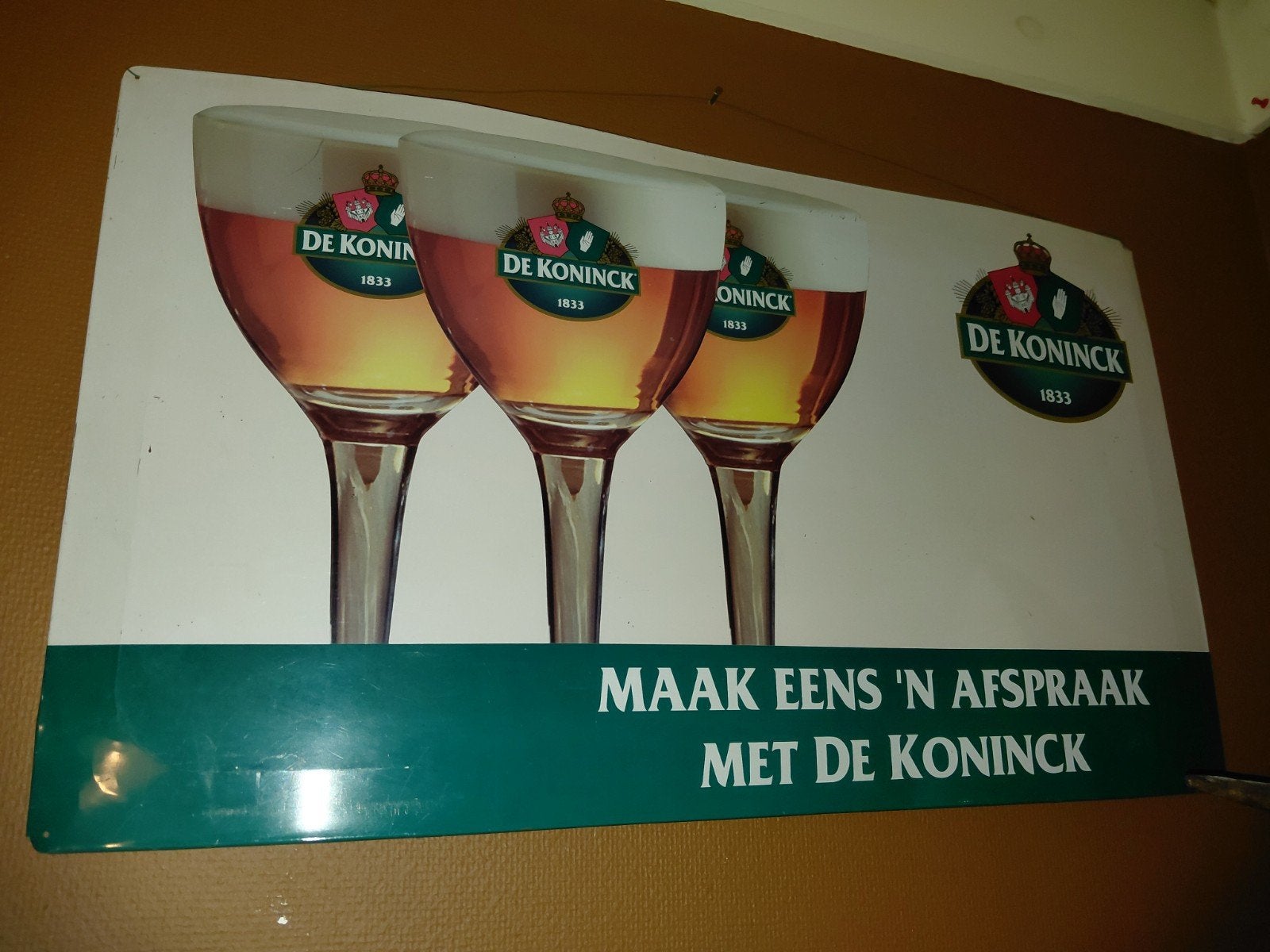 De Koninck bier Reclamebord Metaal 80x47 cm, Verzamelen, Ophalen of Verzenden, Gebruikt, Reclamebord, Plaat of Schild, Overige merken