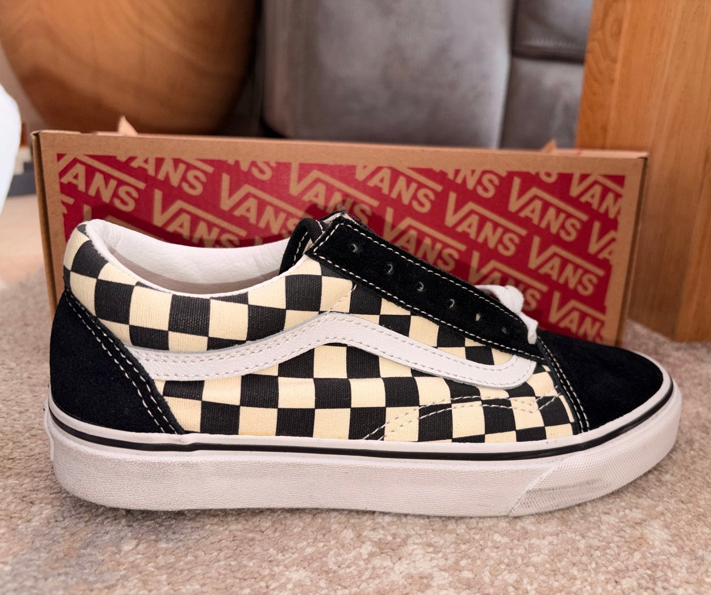 🤍🖤Vans Old Skool Checkerboard Sneakers - Maat 38🤍🖤, Ophalen of Verzenden, Zo goed als nieuw, Zwart, Sneakers of Gympen