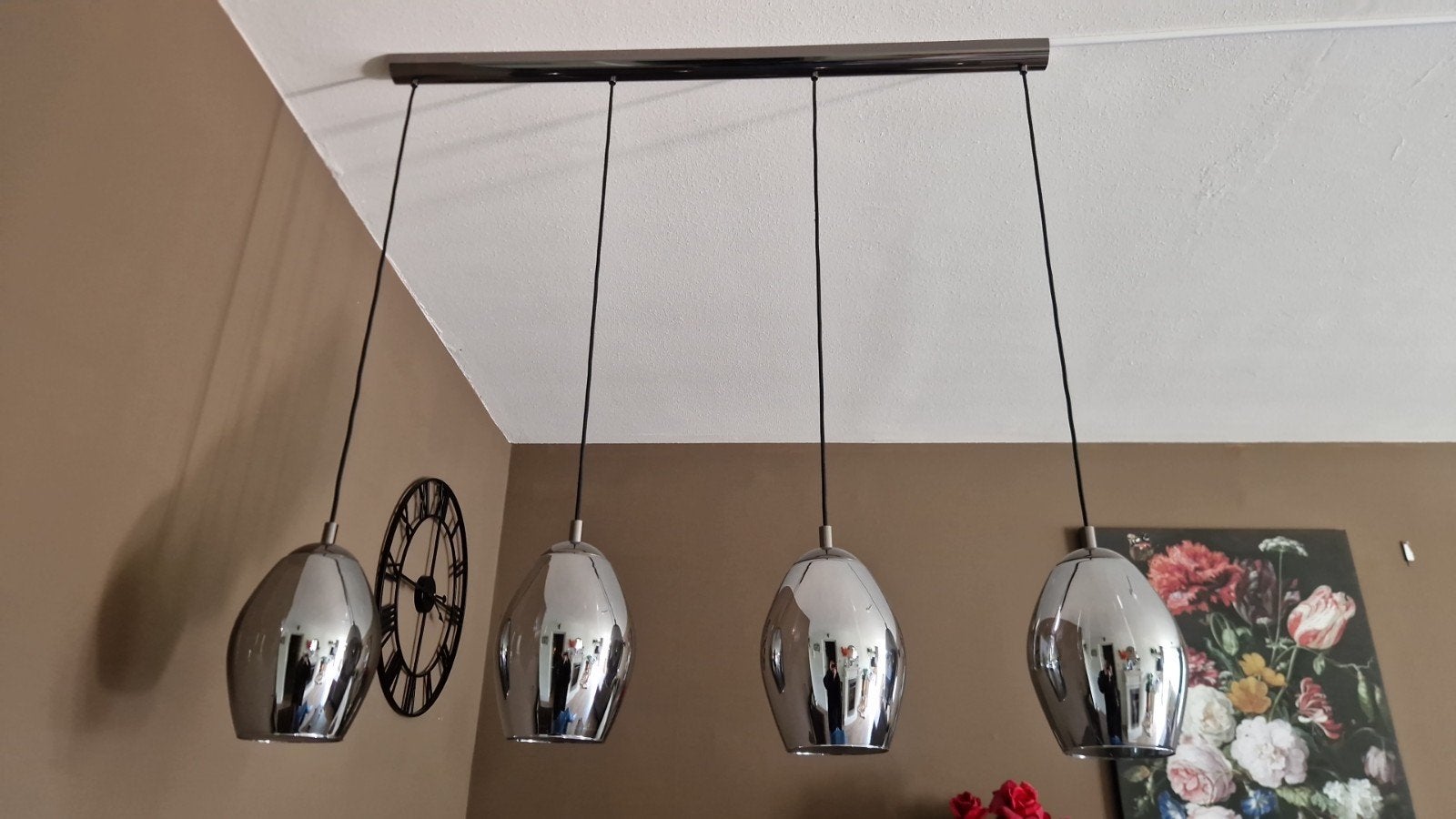 rookglas hanglampen, eetkamer lamp, Ophalen, E27 (groot), Zo goed als nieuw, Glas
