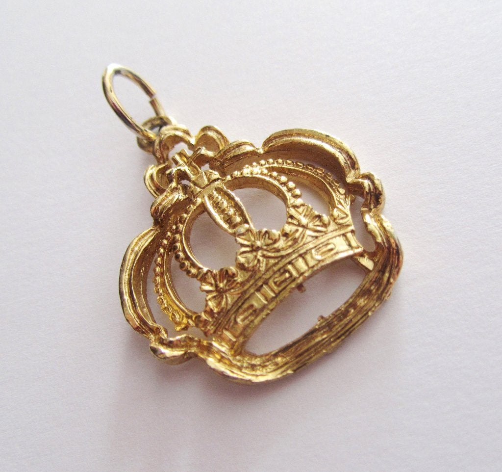 Prachtige vintage Kroon ketting hanger verguld, Verzenden, Zo goed als nieuw, Goud, Overige materialen