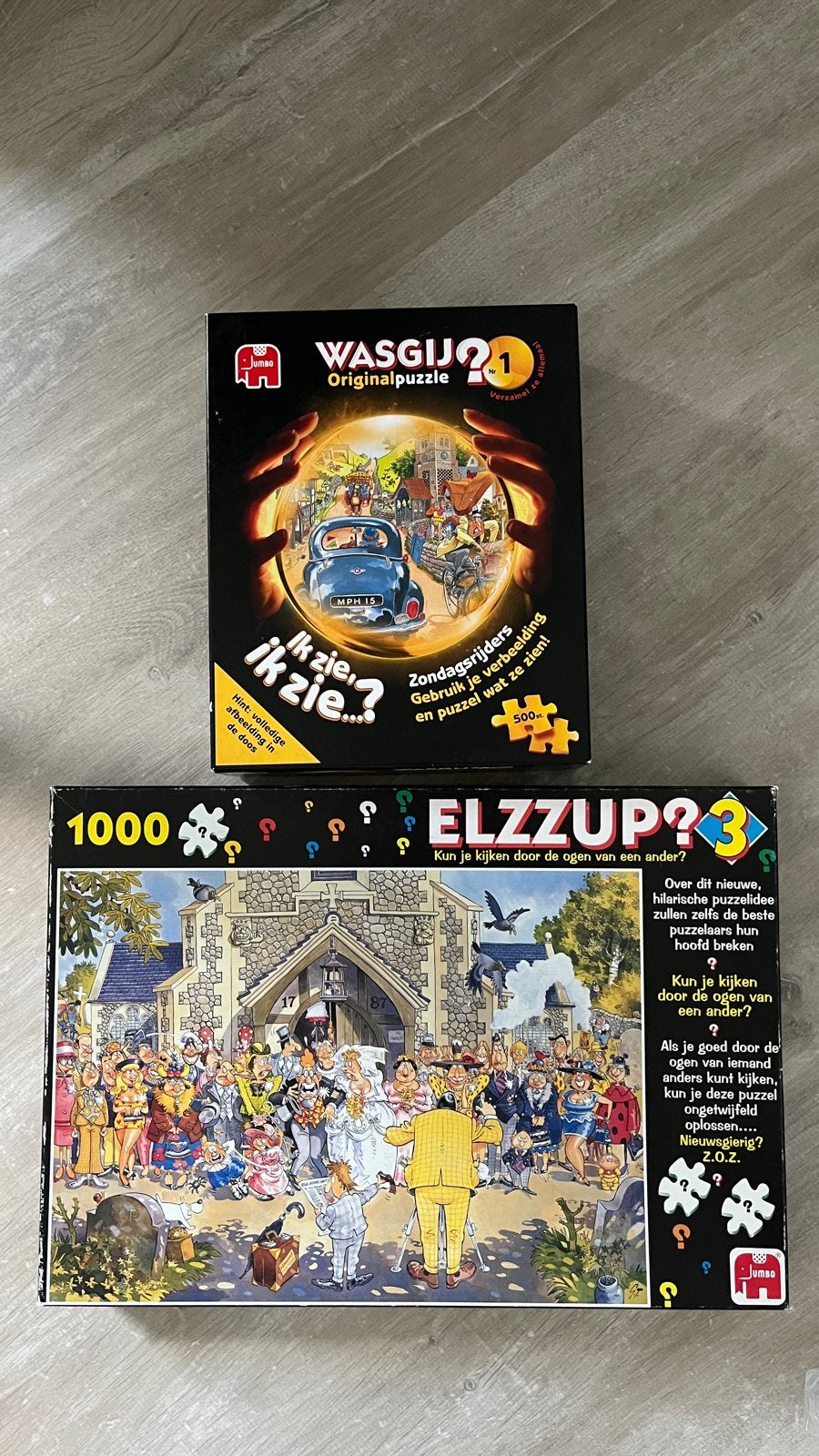 2 Puzzels: Wasgij 1 en Elzzup 3 - 500 en 1000 stukjes, Ophalen, Meer dan 50 stukjes, Gebruikt, 6 jaar of ouder