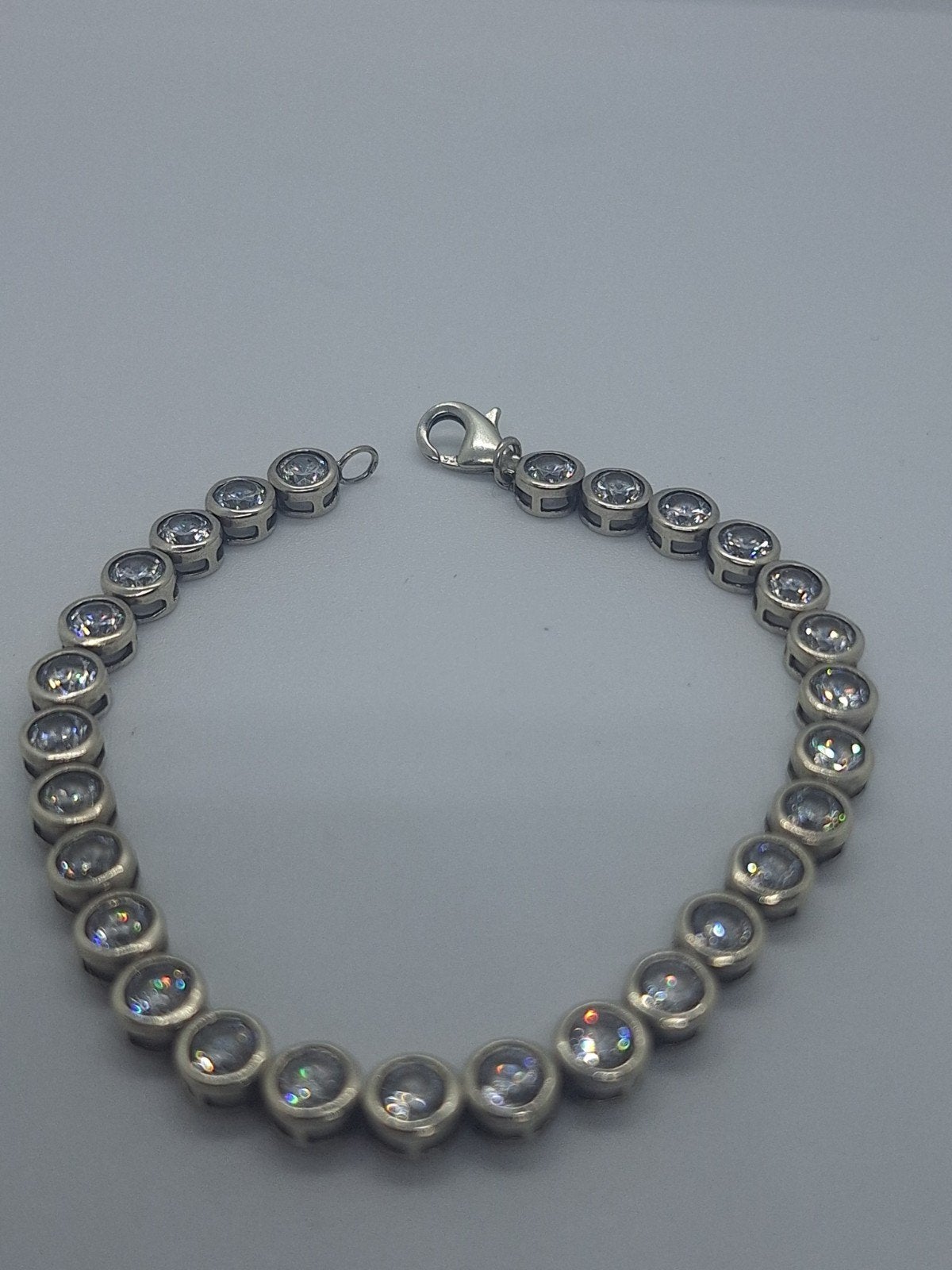 Zilveren Tennisarmband met Zirkonia - 18.5 cm, Sieraden, Tassen en Uiterlijk, Met kristal, Gebruikt, Ophalen of Verzenden, Zilver