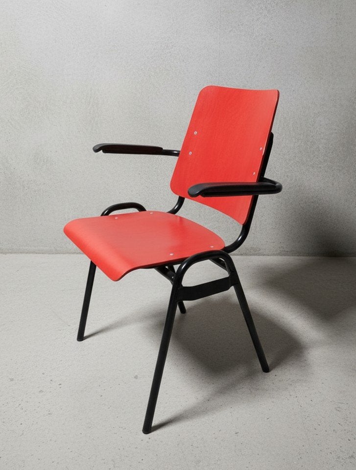 112 x Vintage schoolstoelen hout rood zwart horeca stoelen, Ophalen of Verzenden