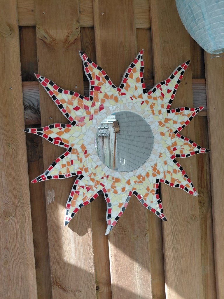 Handgemaakte mozaïek zonnespiegel, Tuin en Terras, Ophalen, Zo goed als nieuw