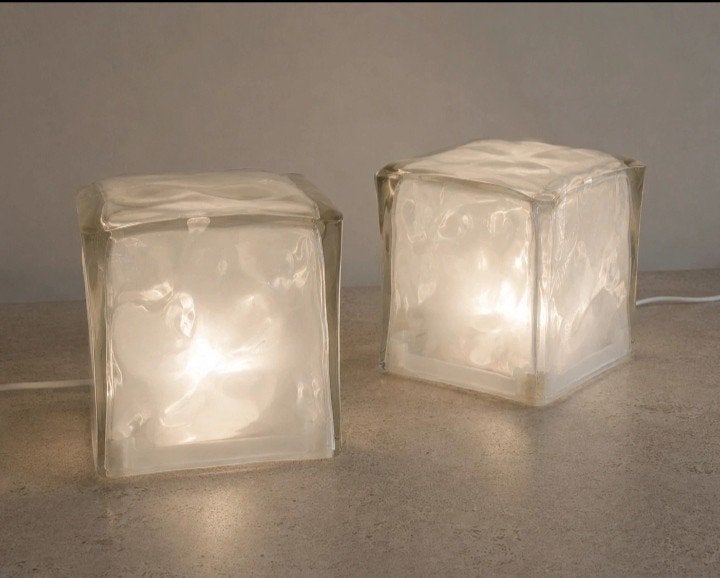 2 Vintage IKEA Iviken Ice Cube Lampen B0012 - Glazen Tafella, Vintage, Ophalen of Verzenden, IKEA, Glas