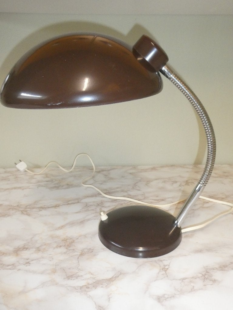 Bruine burolamp met goosensnek, Ophalen of Verzenden, Gebruikt, Metaal