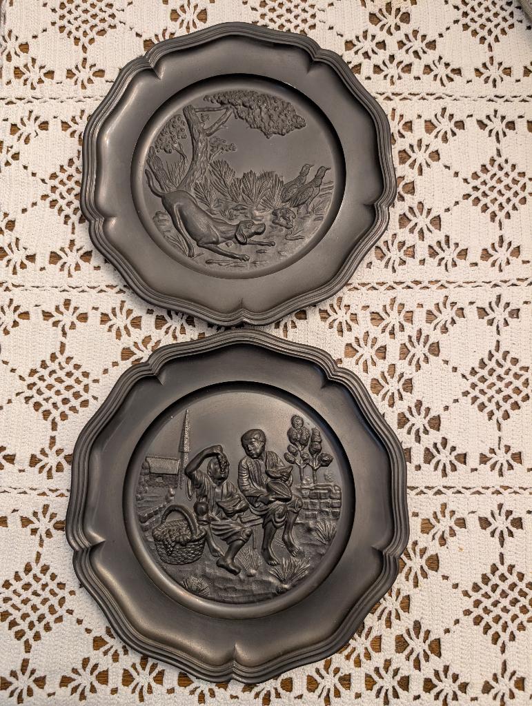 2 x tinnen bord jacht tafereel e.a., Antiek en Kunst, Antiek | Tin, Ophalen of Verzenden