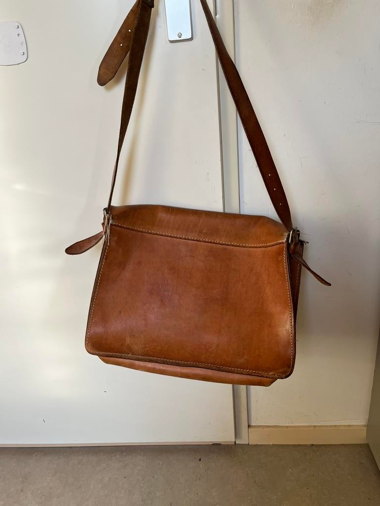 Oude school /studente tas, Sieraden, Tassen en Uiterlijk, Tassen | Schooltassen, Ophalen, Gebruikt, Bruin, Leer