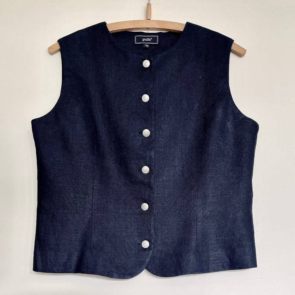 blauw gilet van linnen van Pulls, Kleding | Dames, Maat 38/40 (M), Pulls, Blauw, Ophalen of Verzenden