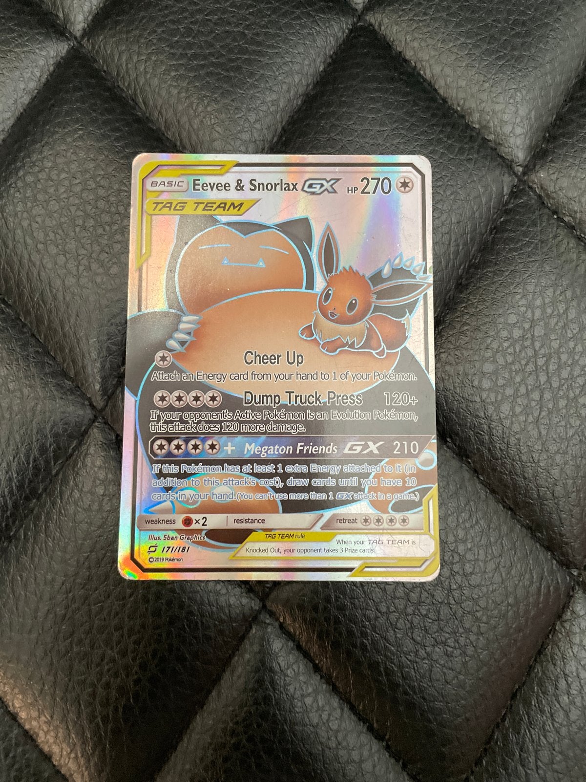 Pokemon Eevee & Snorlax GX Tag Team Kaart, Ophalen of Verzenden, Zo goed als nieuw, Losse kaart, Foil
