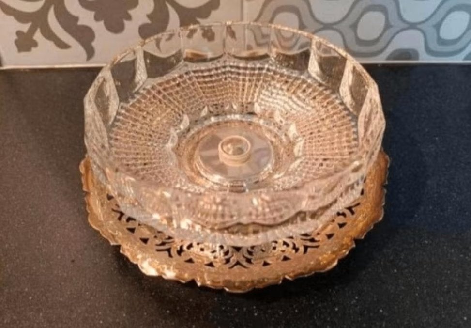 Vintage glazen schaal met Zilverkleurige onderzetter, Ophalen of Verzenden