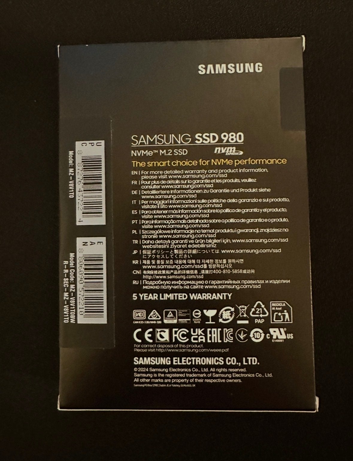 Samsung SSD 980 NVMe M.2 1TB, Computers en Software, Harde schijven, Intern, Ophalen of Verzenden, Zo goed als nieuw, 1TB