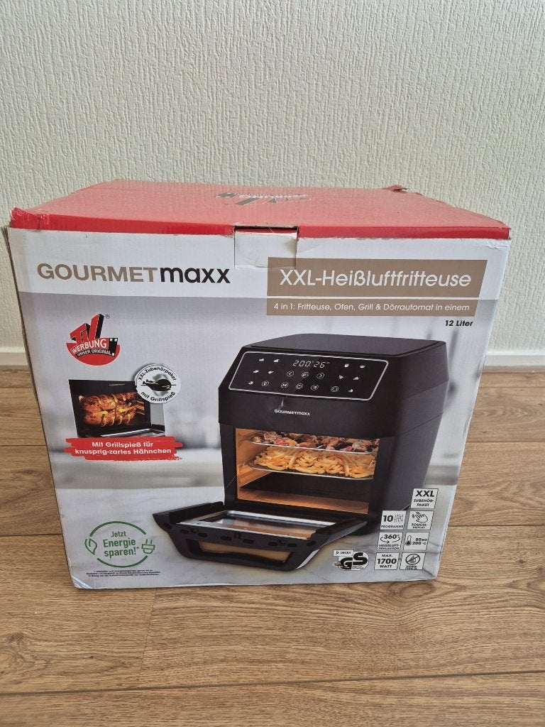 Nieuwe GOURMETmaxx hetelucht friteuse 12L - 4-in-1 Airfryer, Witgoed en Apparatuur, Airfryers, Ophalen, Nieuw, Airfryer XXL, 1500 gram of meer