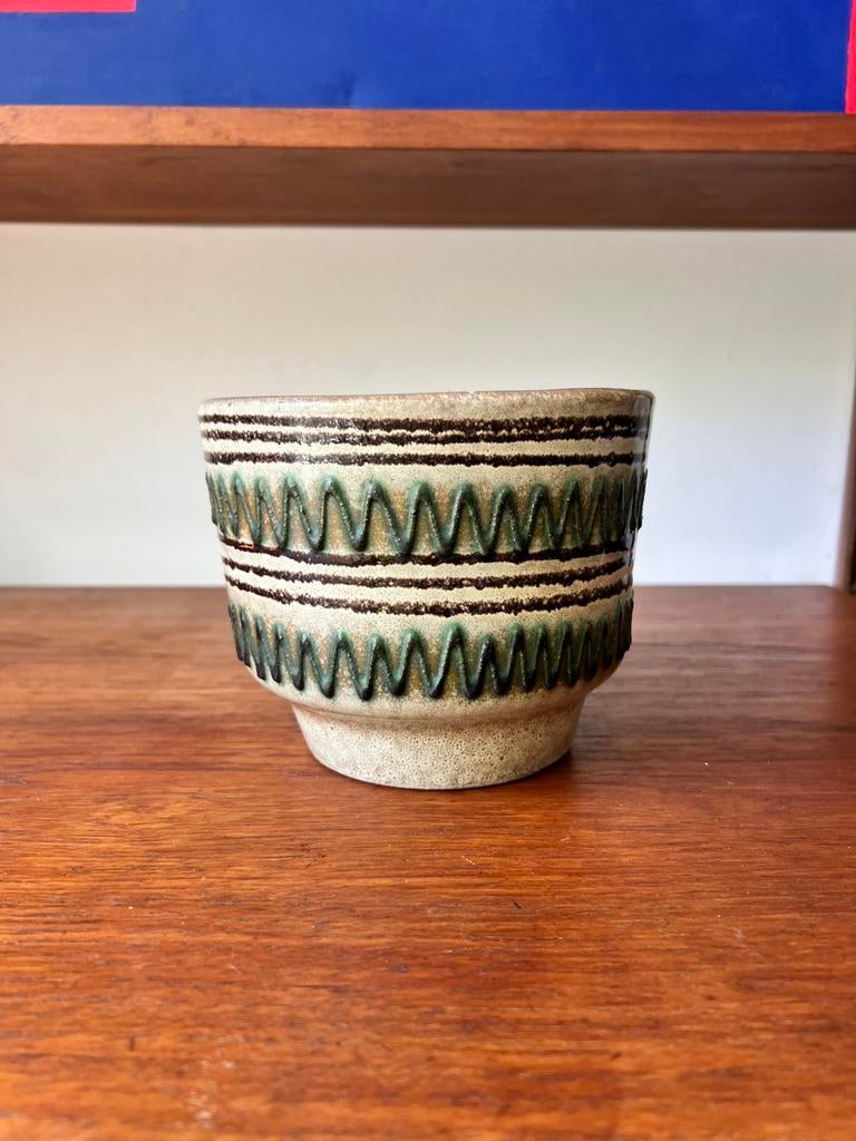 Vintage bloempot grijs groen zwart, Ophalen, Rond, Zo goed als nieuw, Aardewerk