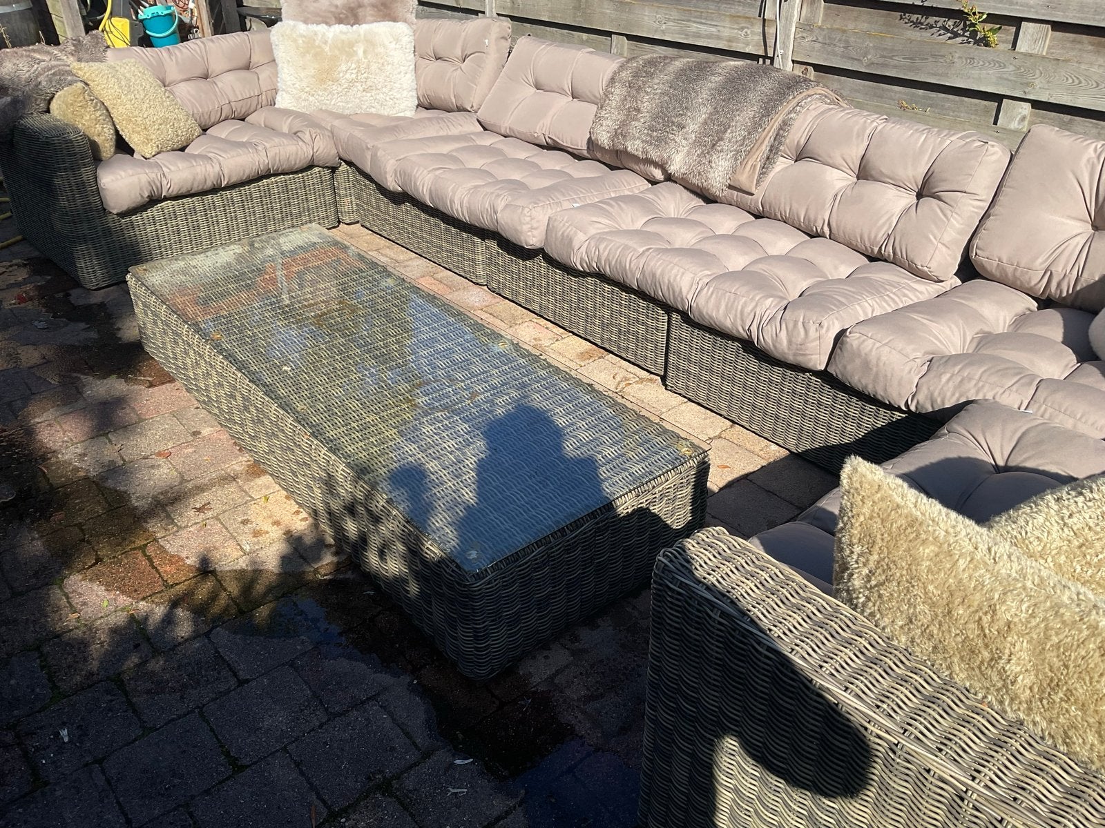 Ruime loungeset met tafel - 5x2m, Tuin en Terras, Tuinsets en Loungesets, Ophalen, Gebruikt, Loungeset, Wicker