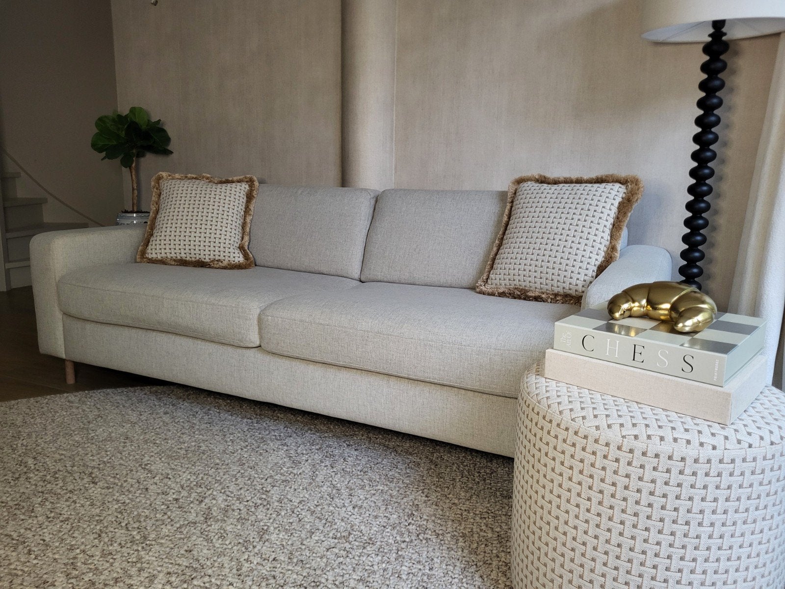 Bolia Scandinavia Luxe 3-zits Bank/Slaapbank + Hocker Beige, Ophalen, Hout, Designklassieker, Scandinavisch, Driepersoons