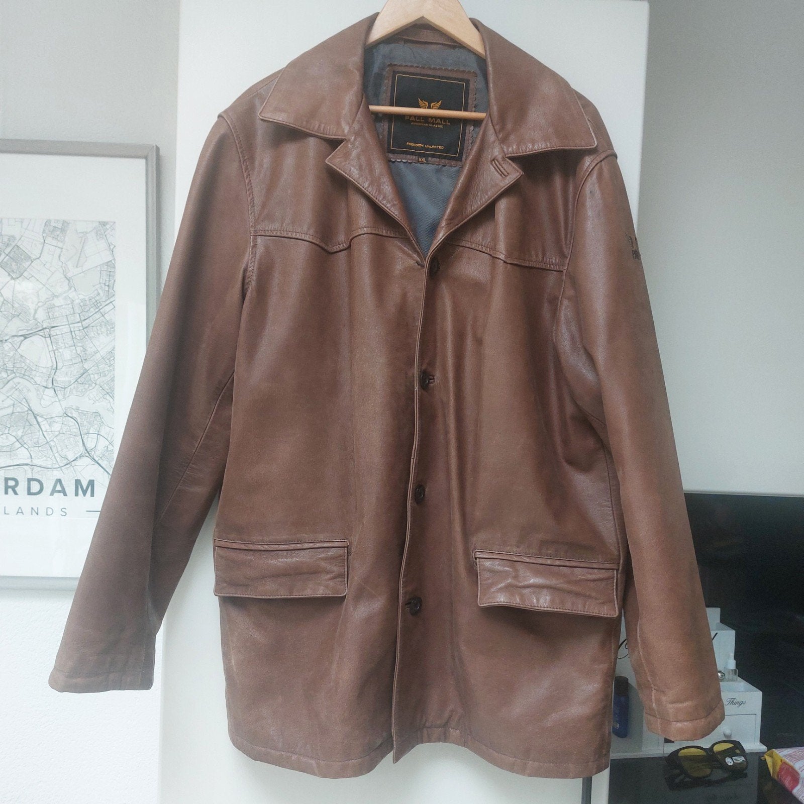 Bruine leren Pall Mall-PME Legend Jas XXL, Kleding | Heren, Ophalen, Bruin, Zo goed als nieuw, Pall Mall