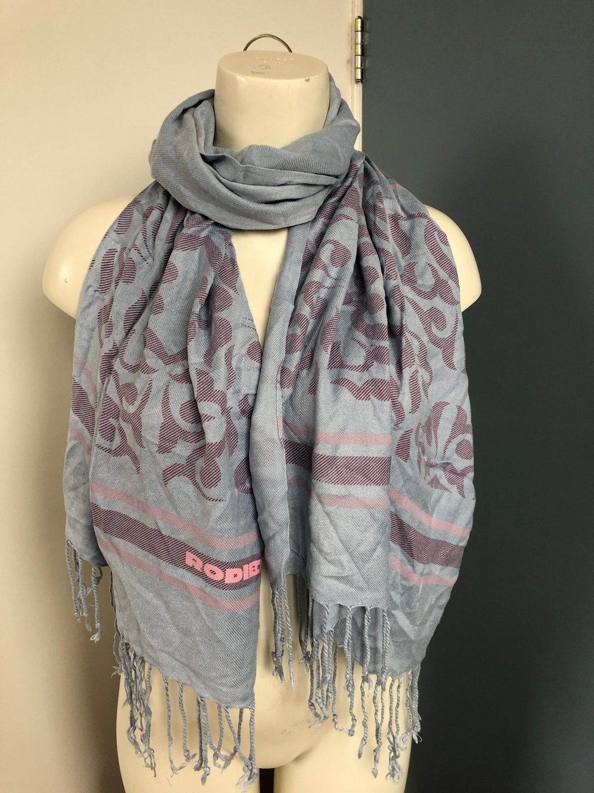 Rodier lichtblauw roze sjaal pashmina, Kleding | Dames, Mutsen, Sjaals en Handschoenen, Maat 46/48 (XL) of groter, Ophalen of Verzenden