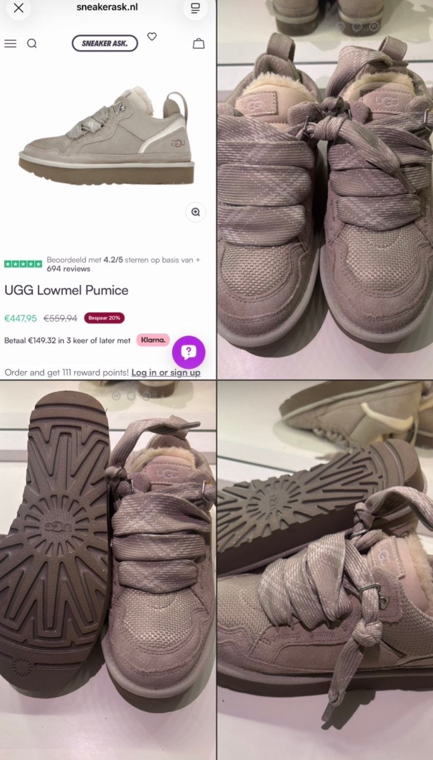 UGG Lowmel Pumice Sneakers - Zo goed als nieuw, Kleding | Dames, Schoenen, Verzenden, Zo goed als nieuw, Grijs, Sneakers of Gympen