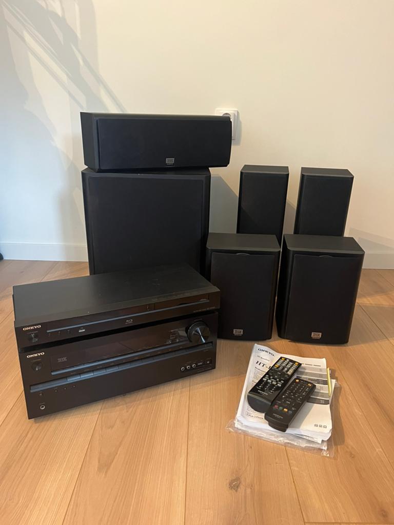 Onkyo surround set compleet, Audio, Tv en Foto, Home Cinema-sets, 70 watt of meer, Zo goed als nieuw, 5.1-systeem, Overige spelers