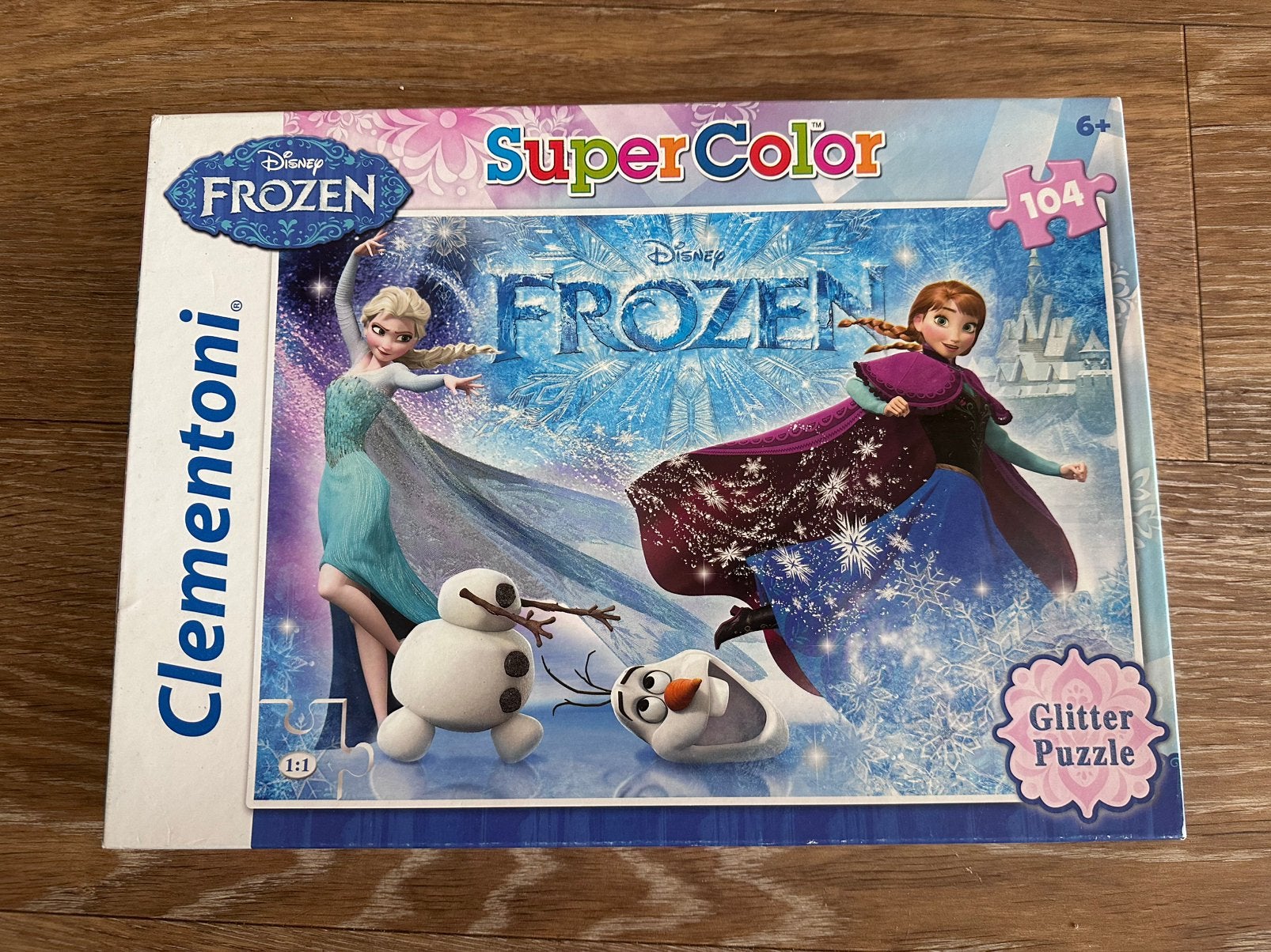 Disney Frozen Glitter Puzzel 104 stukjes Clementoni, Ophalen, Meer dan 50 stukjes, Gebruikt, 6 jaar of ouder