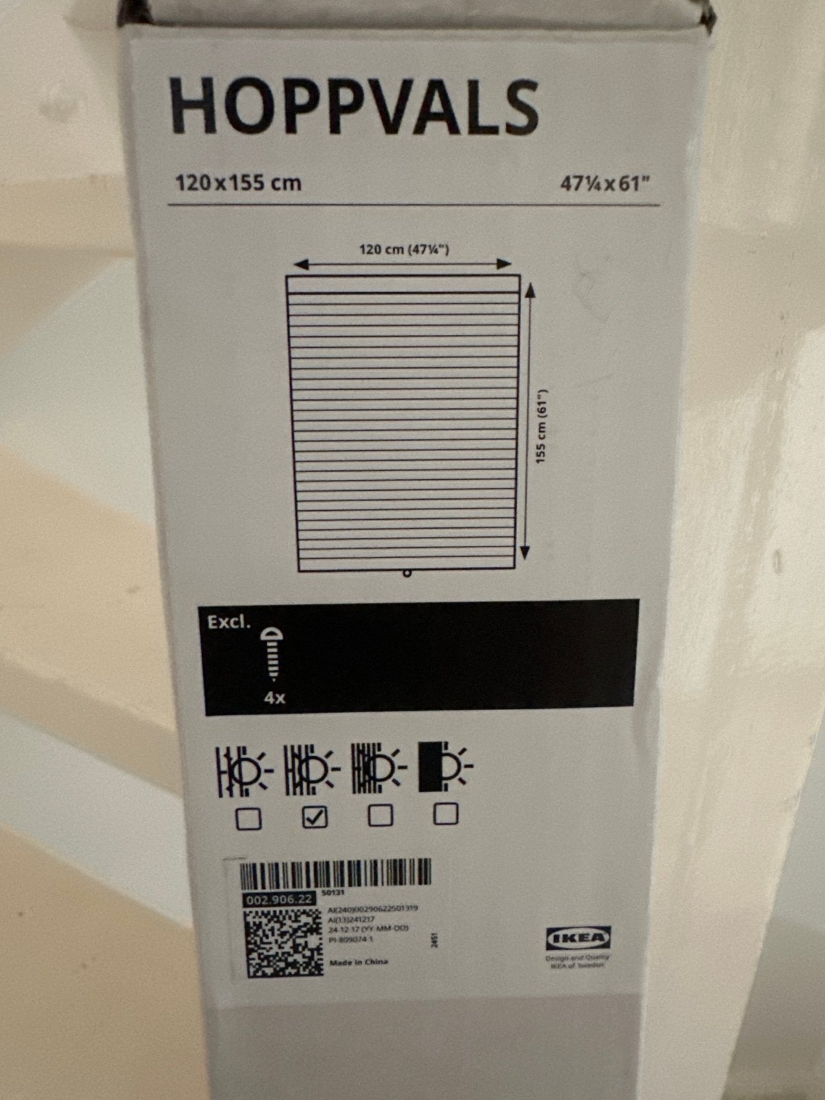 IKEA Hoppvals Plisségordijn 120x155 cm, Ophalen, Wit, Nieuw, Lichtdoorlatend