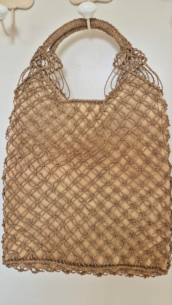 Vintage handtas jaren 70, macramé Boho Ibiza stijl, Ophalen of Verzenden, Zo goed als nieuw, Beige, Handtas