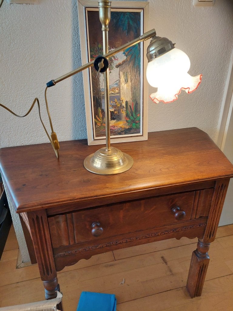 vintage messing tafellampje., Ophalen, Bureaulamp, Gebruikt, Overige merken
