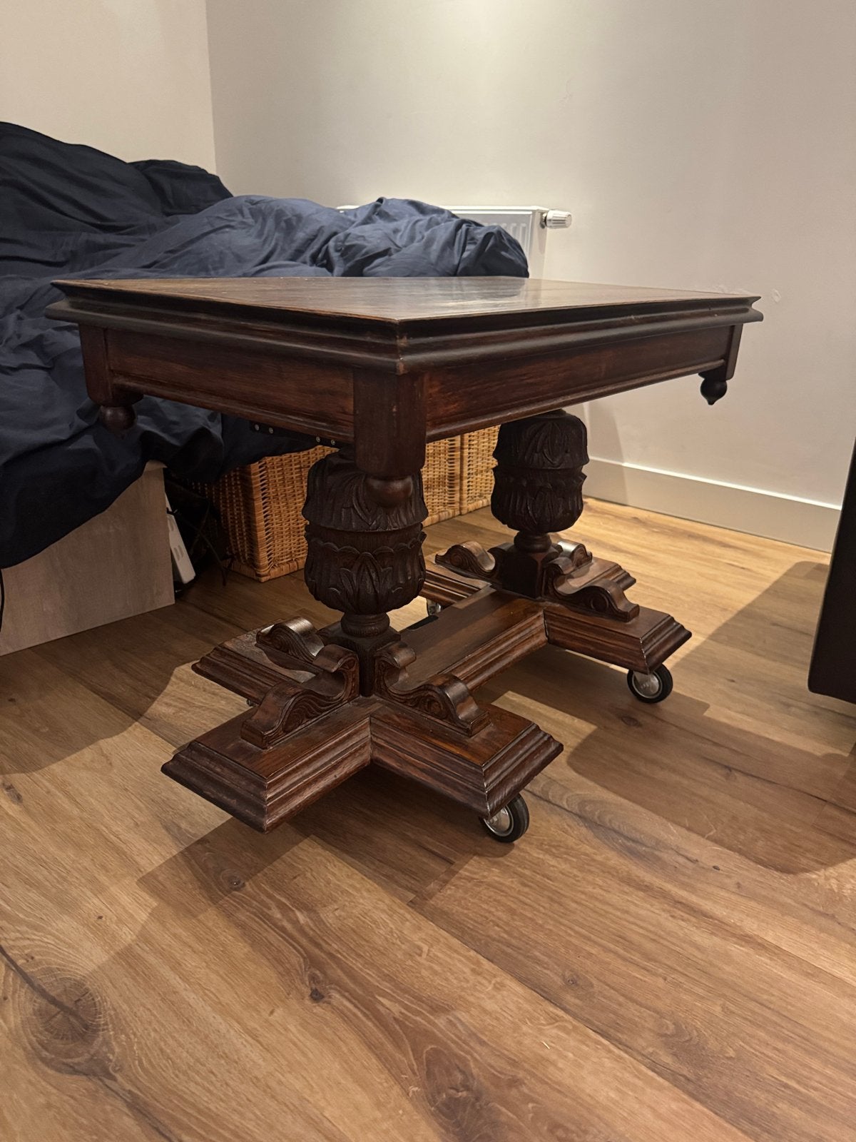Antieke houten roltafel - Bijzettafel met wielen, Ophalen of Verzenden