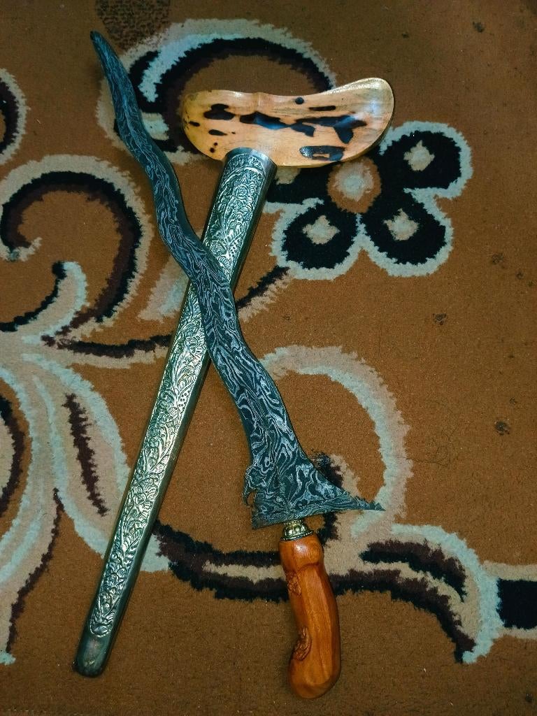 Antieke Keris Naga Liman 7 Luk Pamor Kembang Lampes SVD14, Antiek en Kunst, Kunst | Niet-Westerse kunst, Verzenden