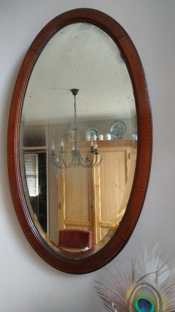 Antieke ovale spiegel, Ophalen, Ovaal, Minder dan 50 cm, Minder dan 100 cm