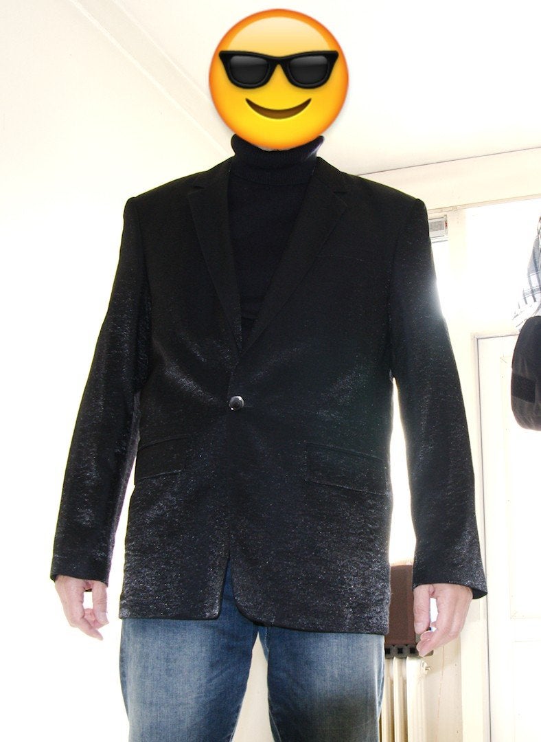 Zwart casual colbert van glansstof XL/XXL, Ophalen of Verzenden, Zo goed als nieuw, Maat 56/58 (XL), Zwart