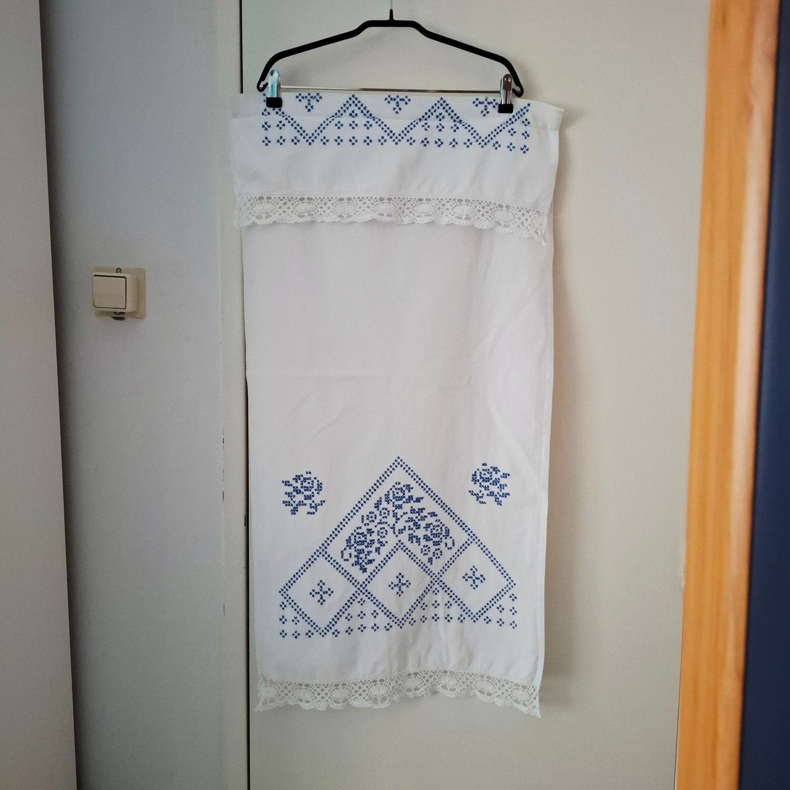 Vintage geborduurde keuken voorhang doek, Katoen, Overige merken, Wit, Onbekend