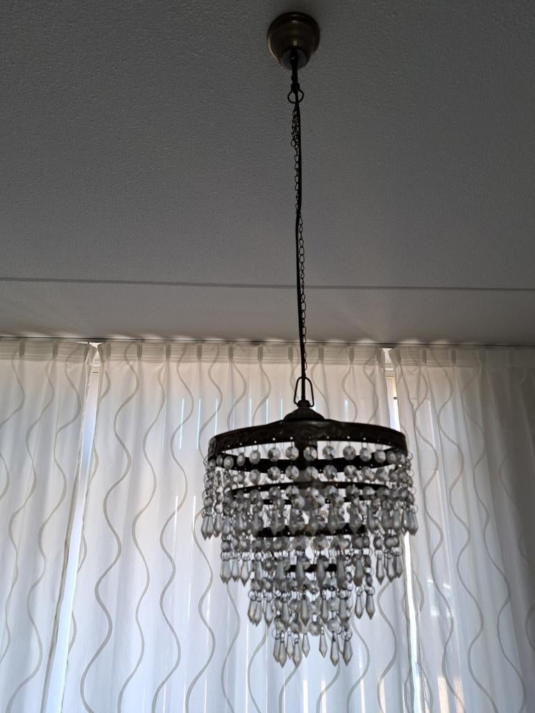Kroonluchter pegellamp. 3 ringen met pegels. Goede staat, Ophalen, Zo goed als nieuw, Glas, Vintage, Klassiek