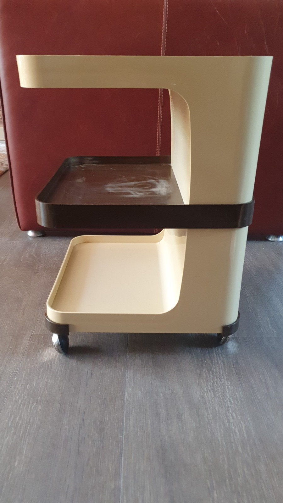 Retro bijzettafeltje jaren 70 op wieltjes, Gebruikt, Retro, Jaren 70, Vintage, Overige vormen, Ophalen