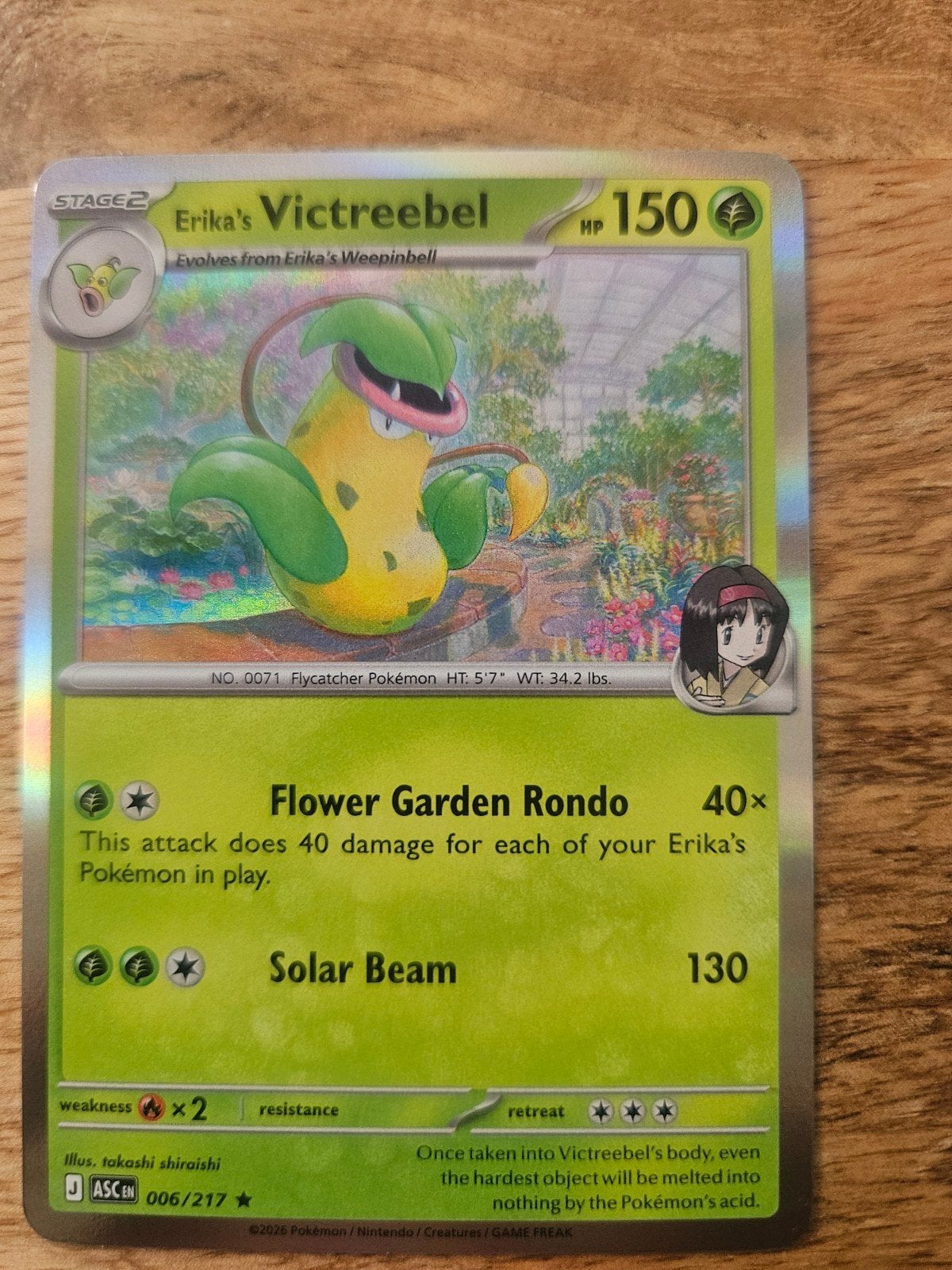 Erika's Victreebel Pokémon Kaart - Zo goed als nieuw, Ophalen of Verzenden, Zo goed als nieuw, Losse kaart, Foil
