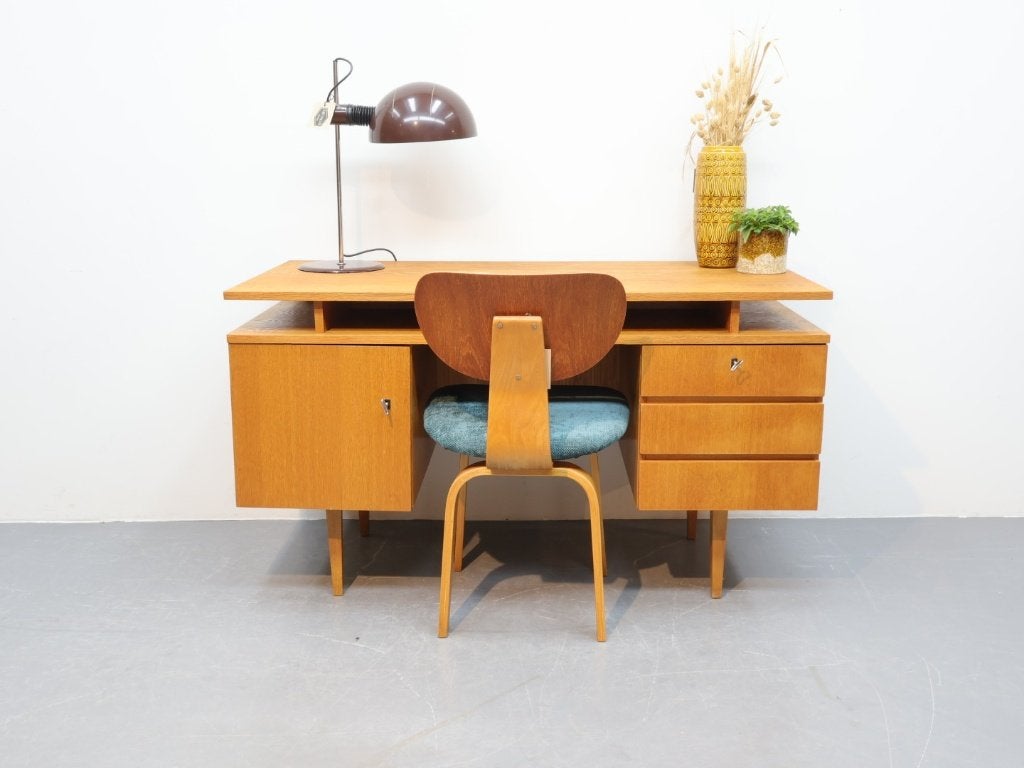 Vintage bureau eiken jaren 60, Ophalen, Gebruikt, Hout, X
