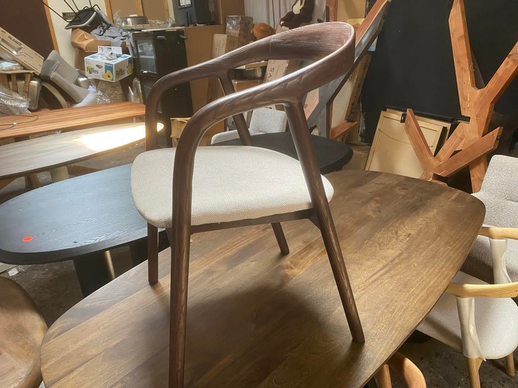 Stoel Japandi Stijl Massief Essenhout Donkerbruin