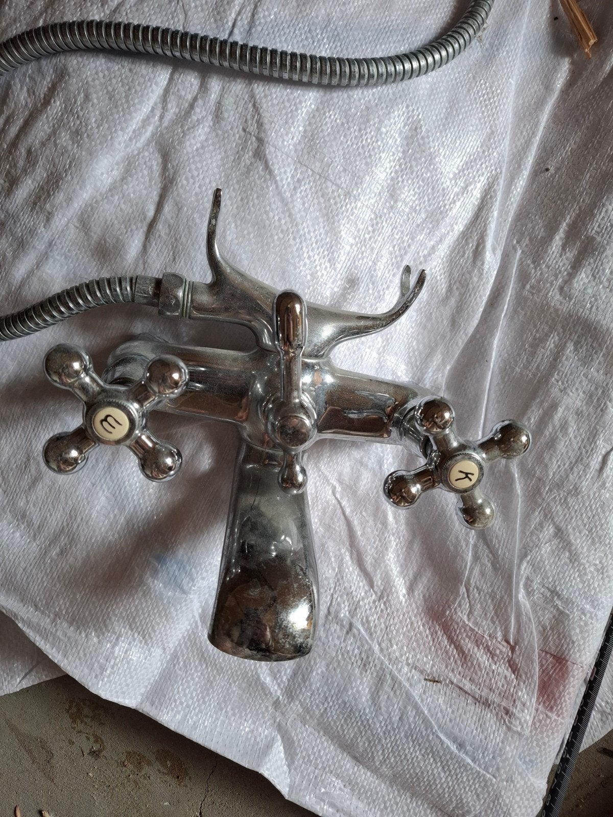 Retro/vintage badkraan met handdouche, Ophalen of Verzenden, Gebruikt, Chroom, Kraan