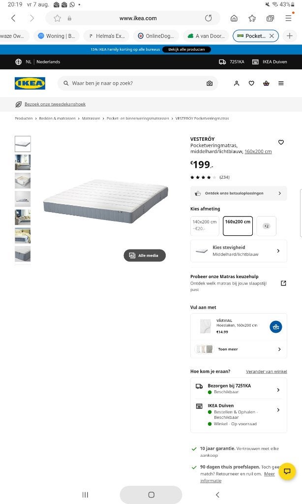 Vesteröy pocketveringmatras, Ophalen, Tweepersoons, Zo goed als nieuw, Matras
