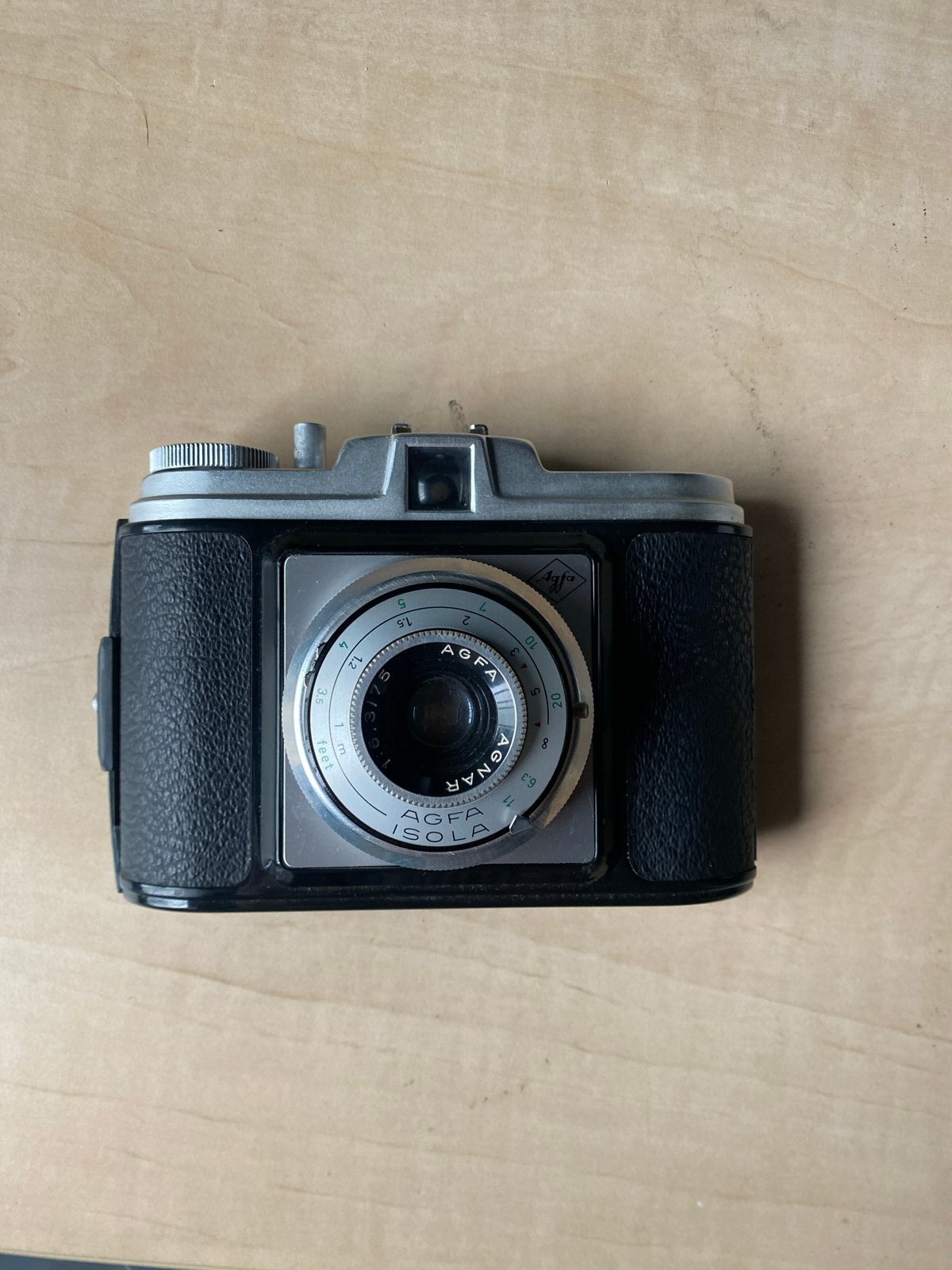 Agfa Isola vintage camera met leren tasje (defect), Ophalen of Verzenden, Gebruikt, Compact, Overige Merken