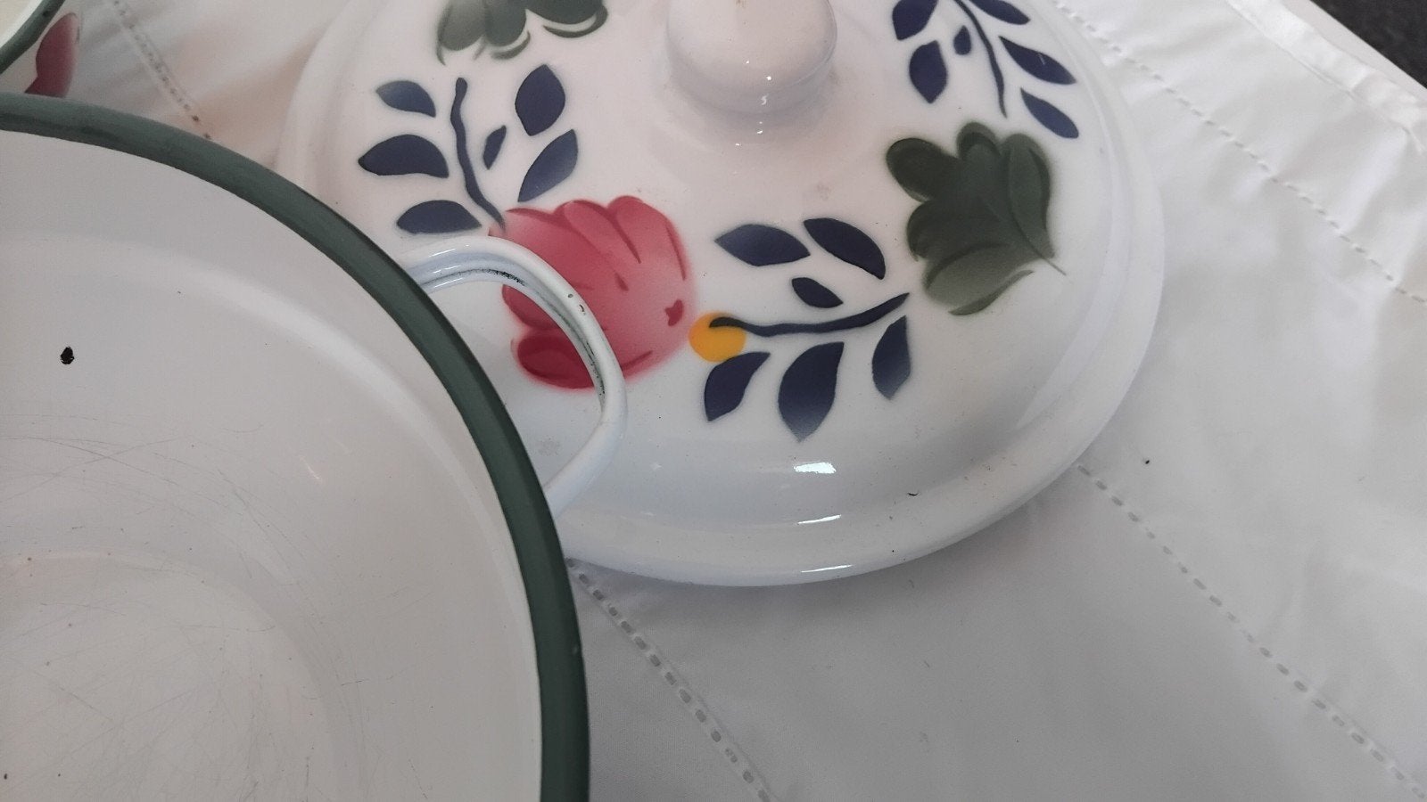 Vintage emaille nestschalen set met bloemmotief, Ophalen of Verzenden