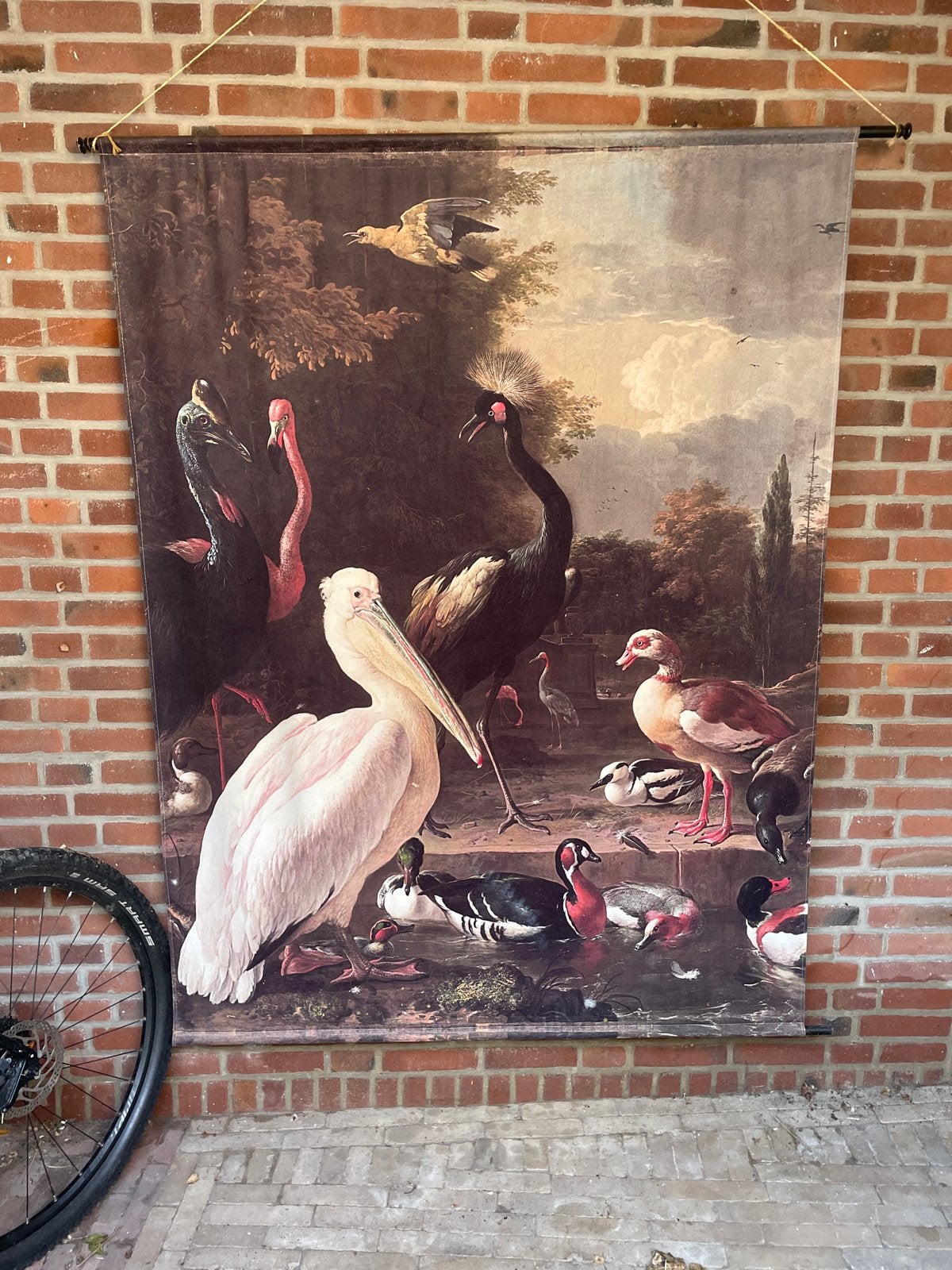 Wandkleed met exotische vogels - Vintage stijl, Gebruikt, Ophalen of Verzenden, Met ophangsysteem, Meerkleurig